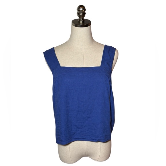 Madewell Royal Blue Criss-Cross Linen Tank Top 4 - Picture 3 of 11